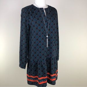 LOFT Size S Blue Floral Midi Long Sleeves Dress